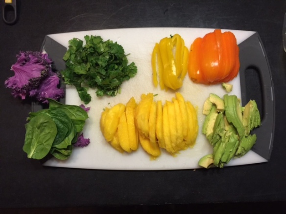 ingredients for mango, avocado, rice spring rolls
