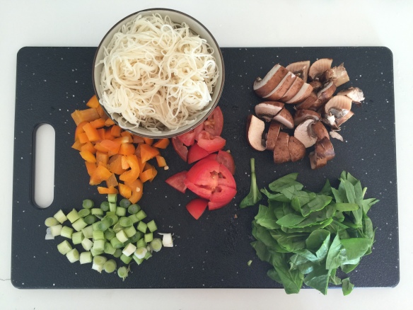 ingredients for vegetarian leftover pasta frittata